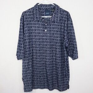 Vintage Enyce Blue Monogram Polo Shirt Mens Lrg Y2K 90s Terry HipHop Streetwear